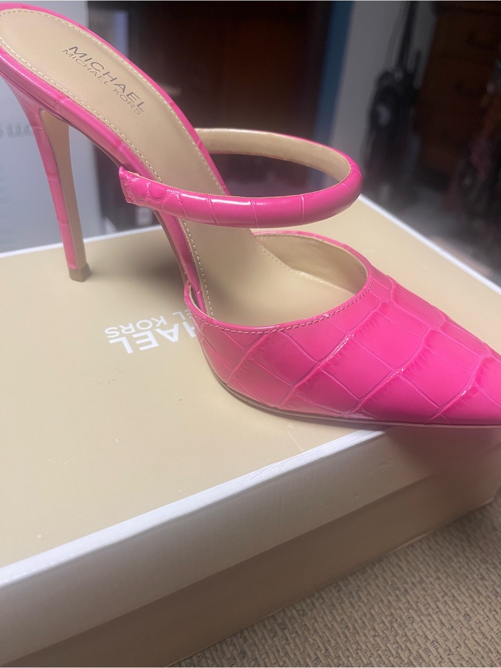 Michael Kors Hot Pink Croc-Embossed Stiletto Slide - Picture 5 of 6